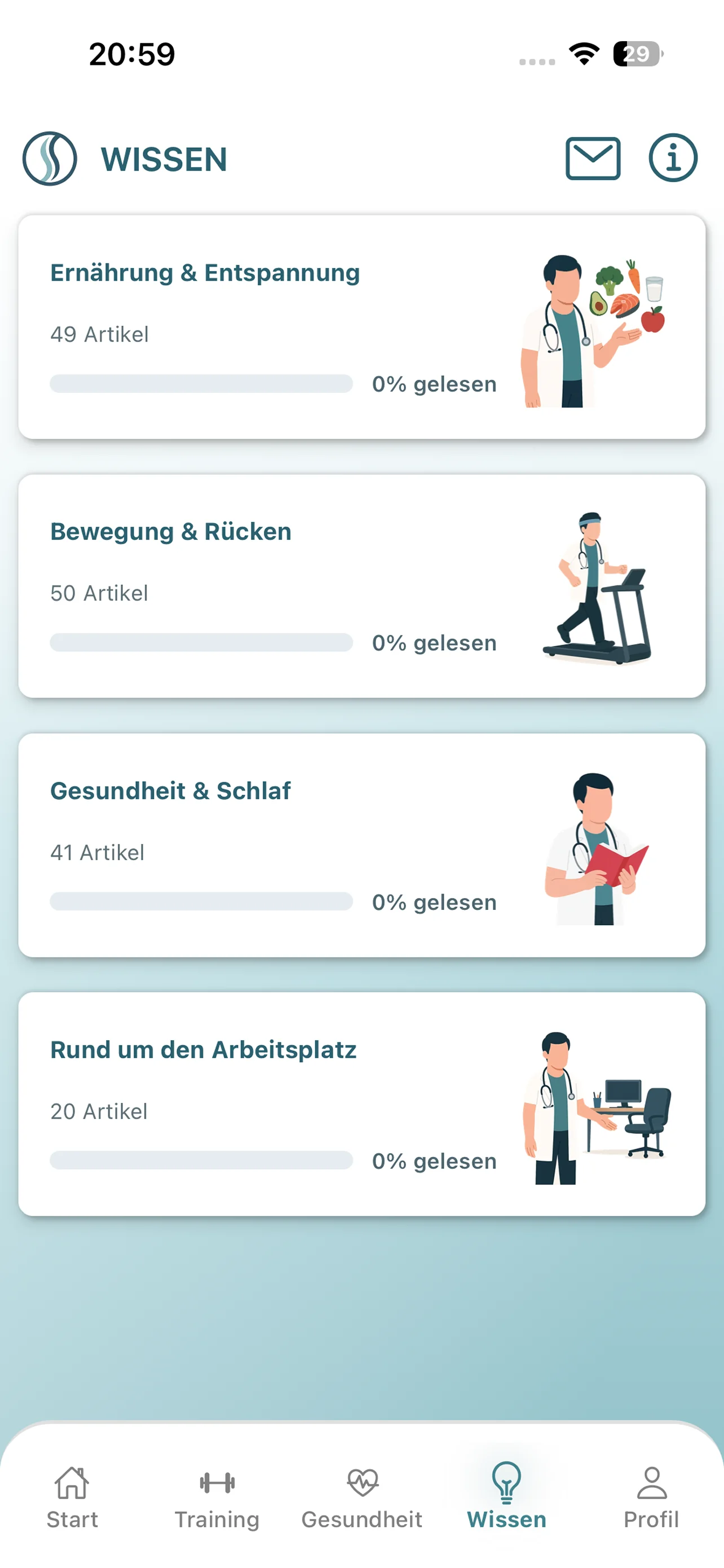 Screenshot des Wissensbereichs in Heal my Back