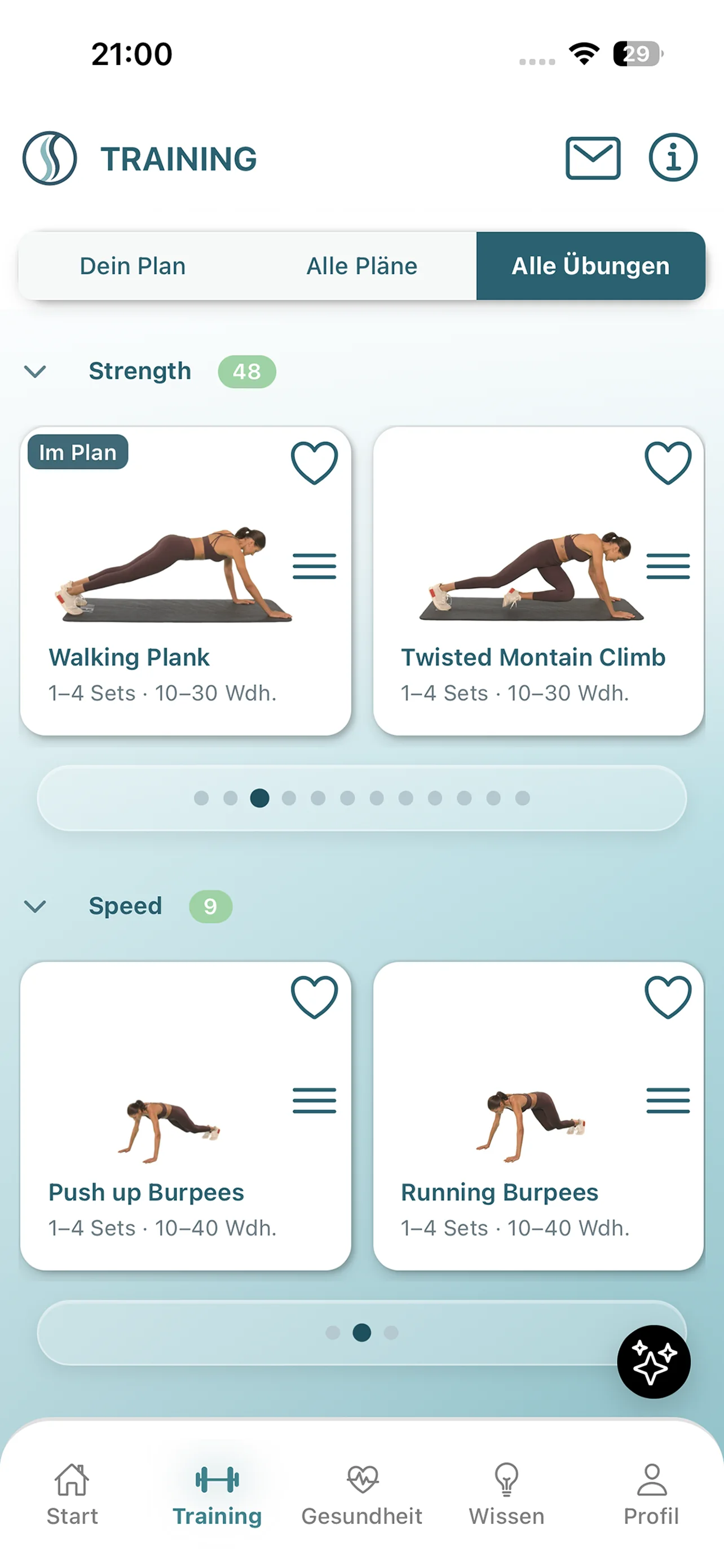 Screenshot der Trainingsübersicht in Heal my Back